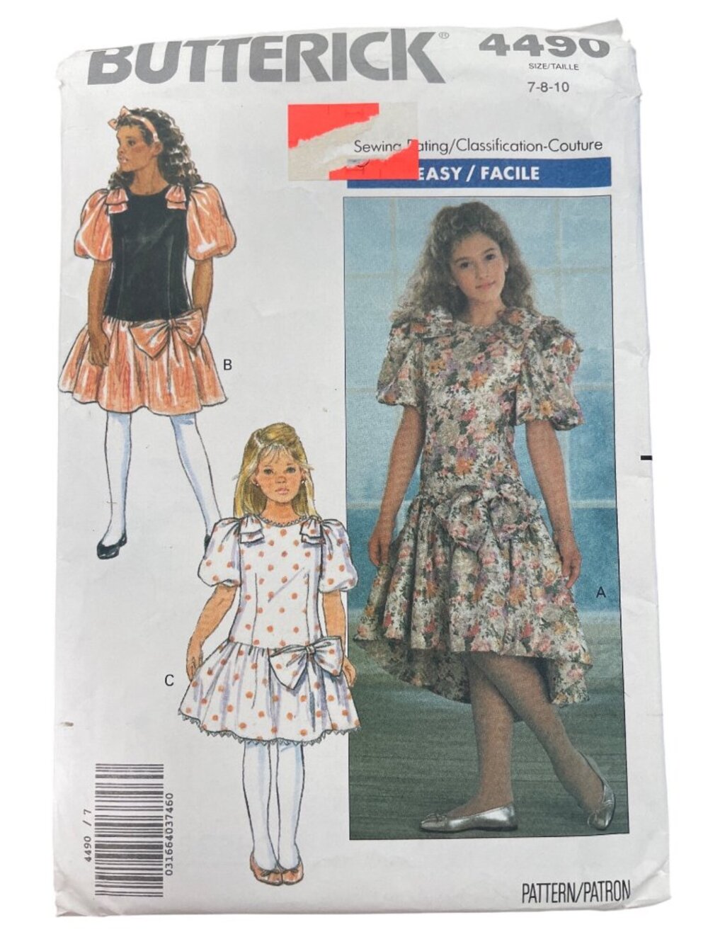 Vintage 80s Butterick 4490Sewing Pattern Size 7 8 10 Girls Dress Retro CUT